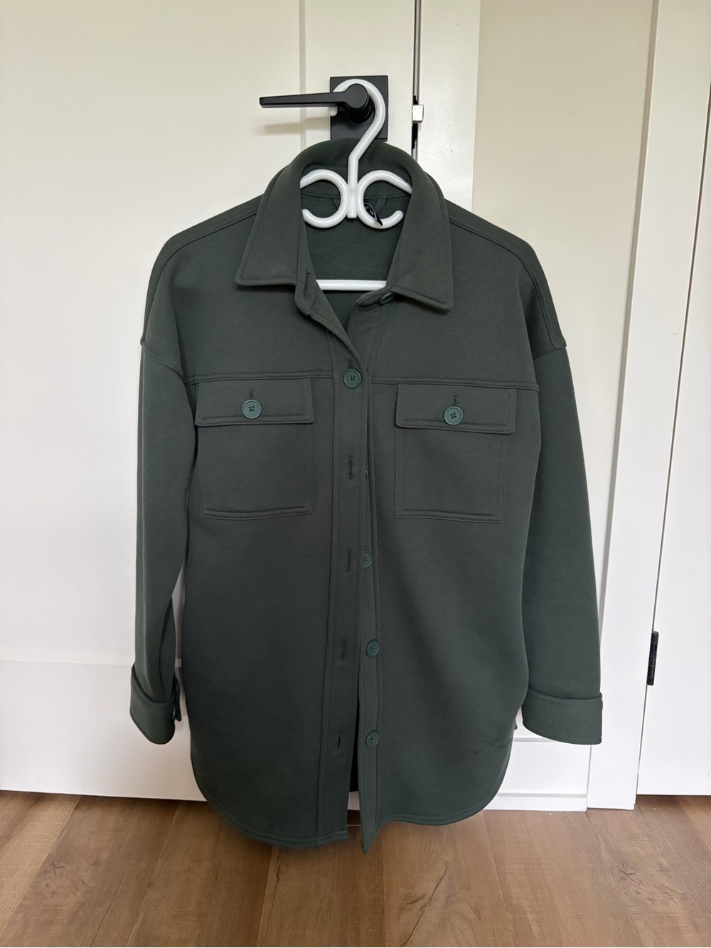 Dark Green Button-Up Shacket Jacket